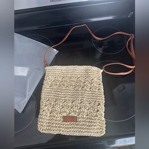 Beige Woven Crossbody Bag